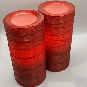 CandleImpressions Set of 2 6" Metallic Brush Flameless Candle w/ Timer ~ Red